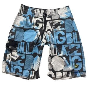 Y2K BILLABONG men's blue/multi graphic swim board shorts, 32.
